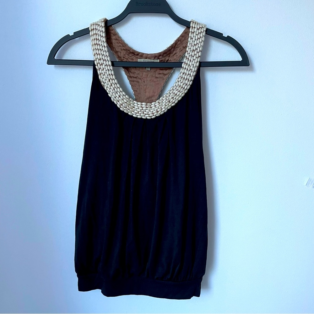 Womens Bordeaux Los Angeles Black Pearl Scoop Neck Tank Top Size Petite